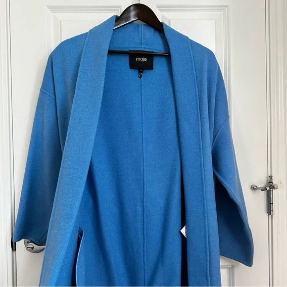 MAJE Oversized Dropped Shoulders Wool Coat with Contras Black Belt Size US4 Fall - Picture 7 of 16